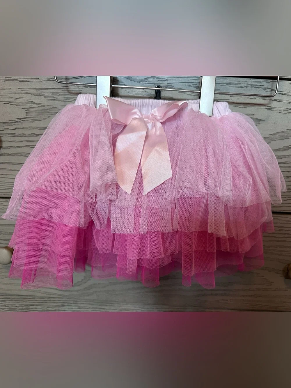 Pink Layered Tulle Ballet Skirt with Satin Bow - Kids Accessories- ombré